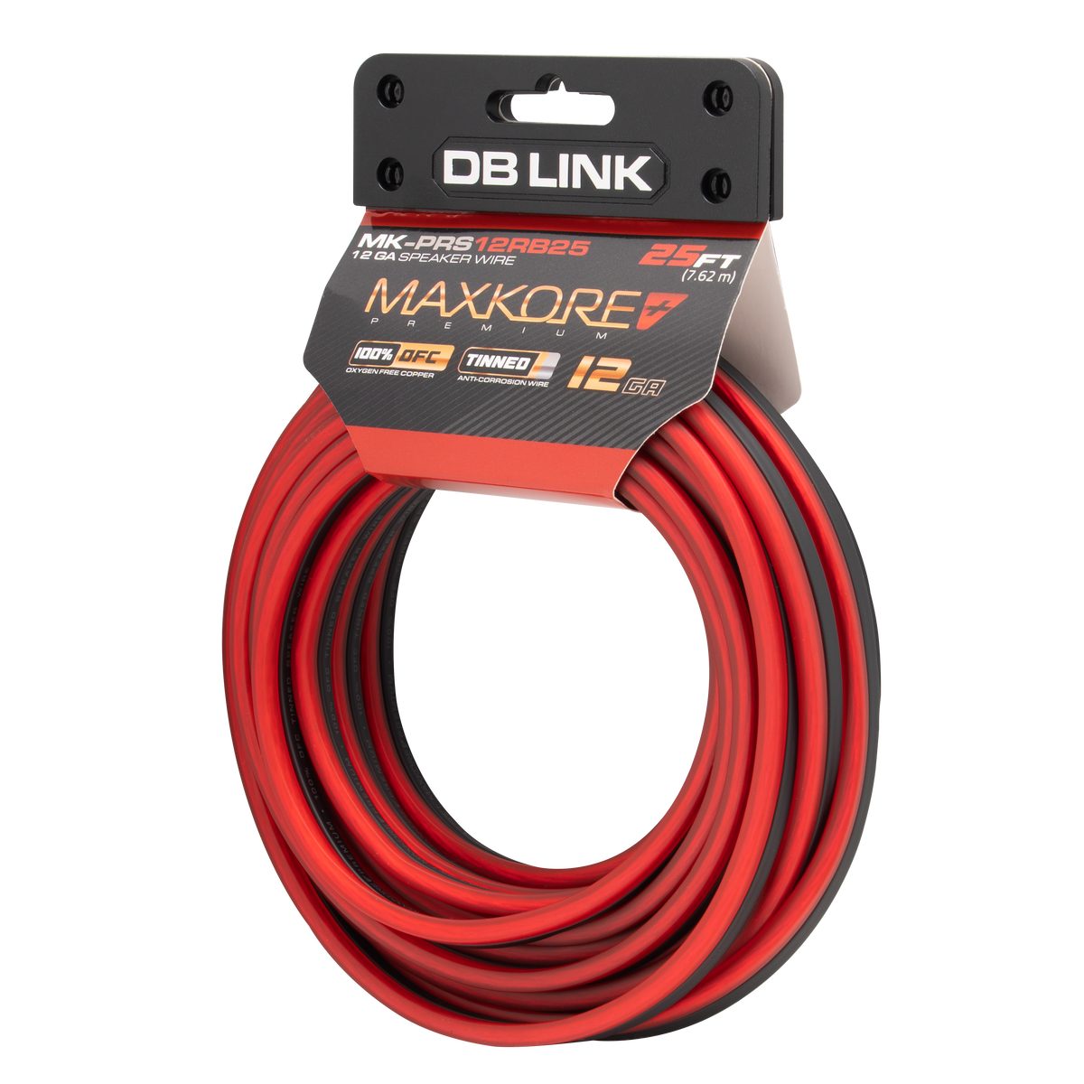 DB Link MK-PRS12RB25 : 25' 12 AWG Maxkore+ Premium Red/Black Speaker Wire 100% OFC, TINNED Anti-Corrosive