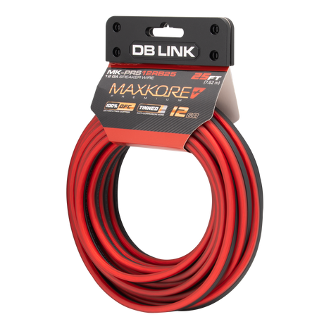 DB Link MK-PRS12RB25 : 25' 12 AWG Maxkore+ Premium Red/Black Speaker Wire 100% OFC, TINNED Anti-Corrosive