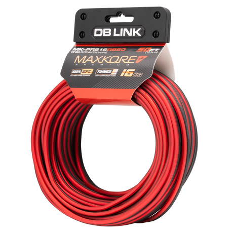 DB Link MK-PRS16RB50 : 50' 16 AWG Maxkore+ Premium Red/Black Speaker Wire 100% OFC, TINNED Anti-Corrosive