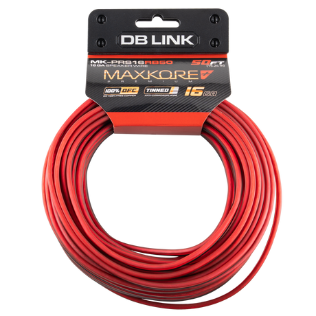 DB Link MK-PRS16RB50 : 50' 16 AWG Maxkore+ Premium Red/Black Speaker Wire 100% OFC, TINNED Anti-Corrosive