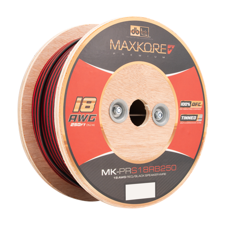 DB Link MK-PRS18RB250 : 250' 18 AWG Maxkore+ Premium Red/Black Speaker Wire 100% OFC, TINNED Anti-Corrosive