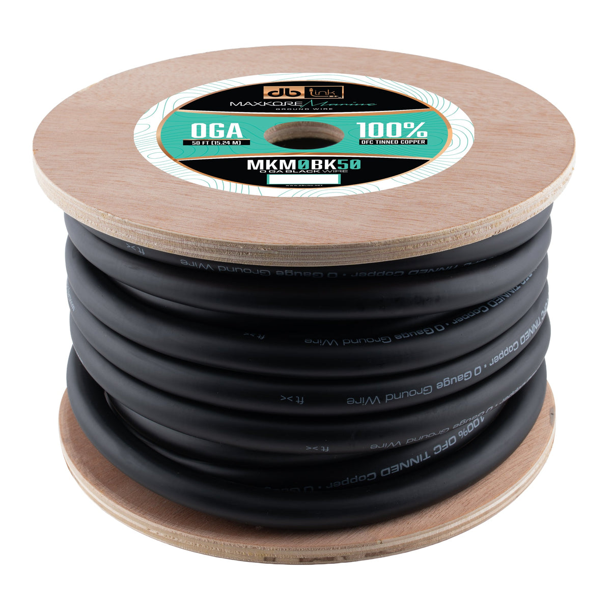 DB Link MKM0BK50 : 50' 0Ga Maxkore Marine Black,100% OFC, TINNED Anti-Corrosive Wire Roll