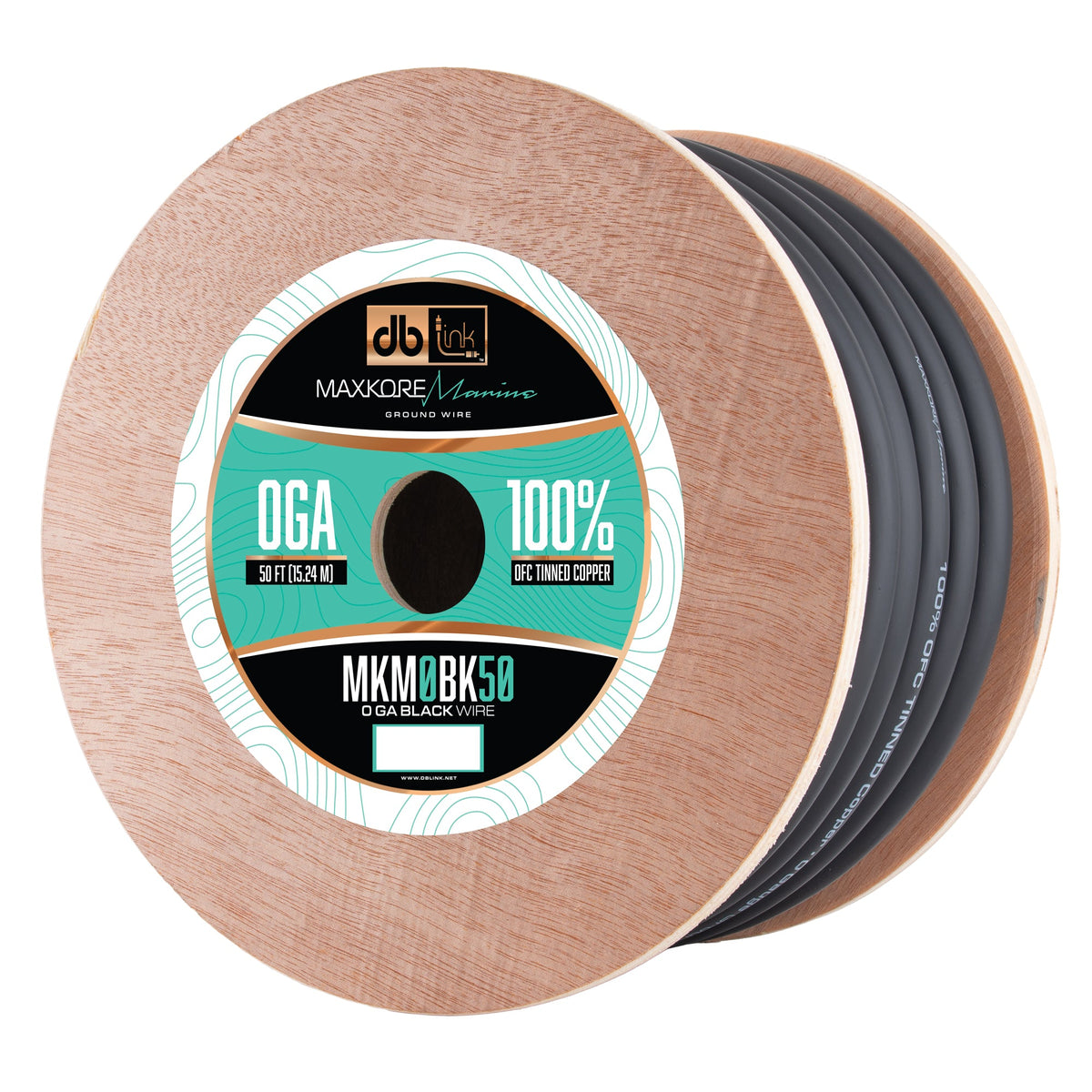 DB Link MKM0BK50 : 50' 0Ga Maxkore Marine Black,100% OFC, TINNED Anti-Corrosive Wire Roll
