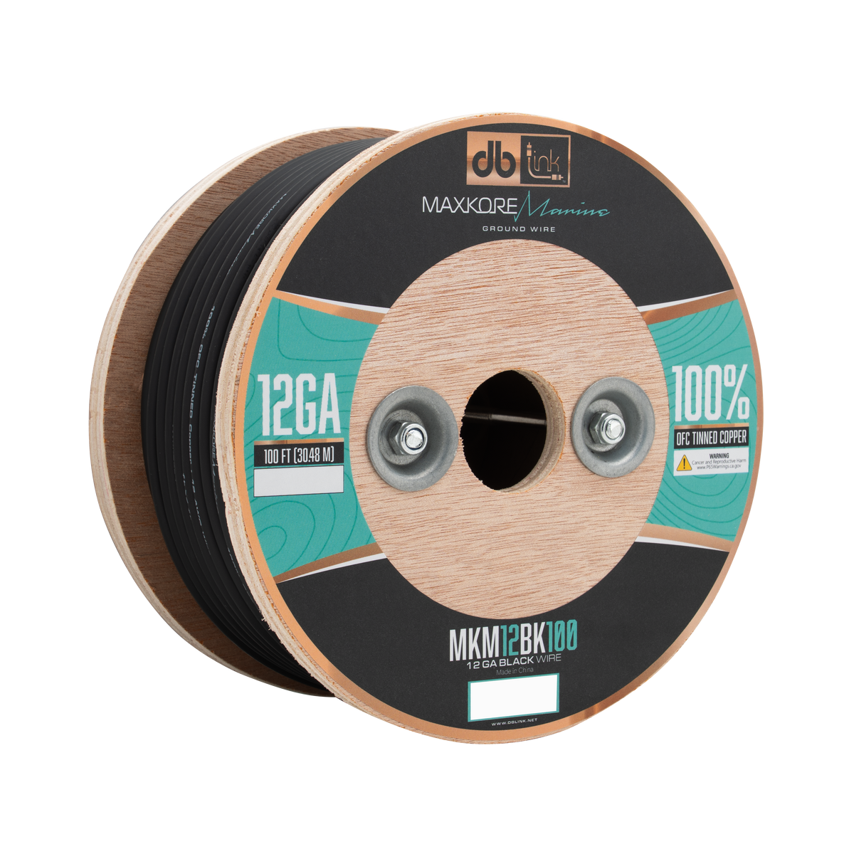 DB Link MKM12BK100 : 100' 12 Ga Maxkore Marine Black, 100% OFC, TINNED Anti-Corrosive Wire Roll (WHOLE ROLL)