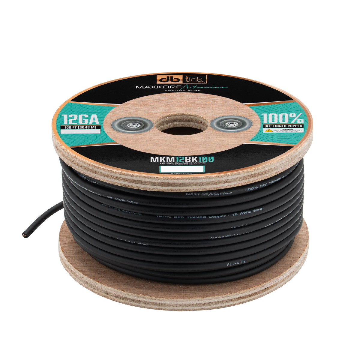DB Link MKM12BK100 : 100' 12 Ga Maxkore Marine Black, 100% OFC, TINNED Anti-Corrosive Wire Roll (WHOLE ROLL)
