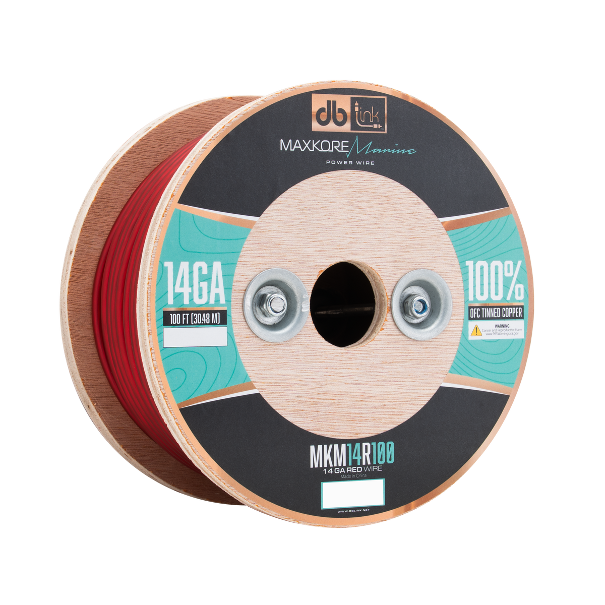DB Link MKM14R100 : 100' 14 Ga Maxkore Marine Red, 100% OFC, TINNED Anti-Corrosive Wire Roll (WHOLE ROLL)