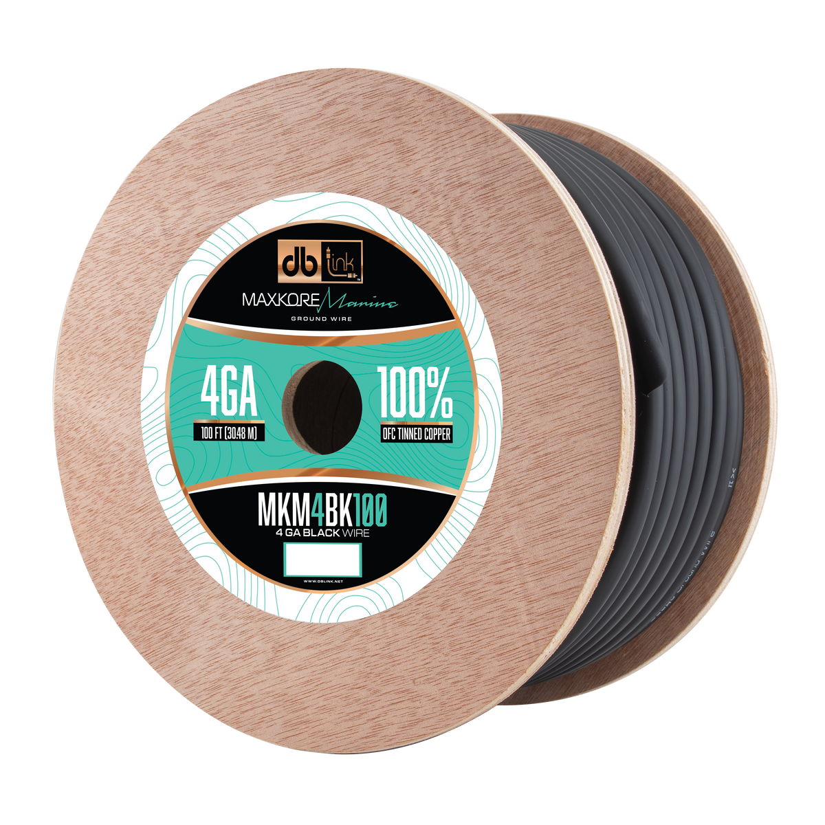 DB Link MKM4BK100 : 100' 4Ga Maxkore Marine Black, 100% OFC, TINNED Anti-Corrosive Wire Roll