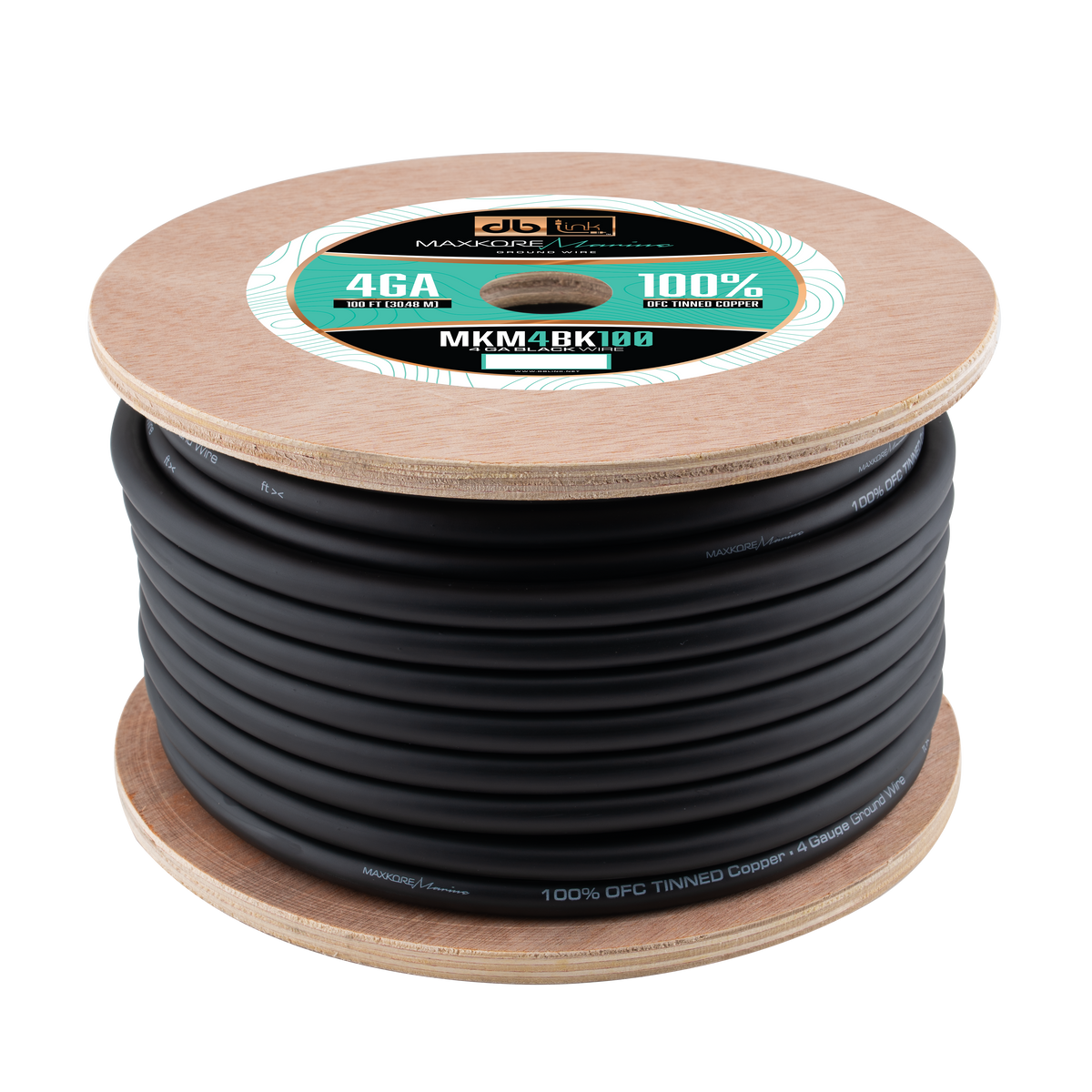 DB Link MKM4BK100 : 100' 4Ga Maxkore Marine Black, 100% OFC, TINNED Anti-Corrosive Wire Roll