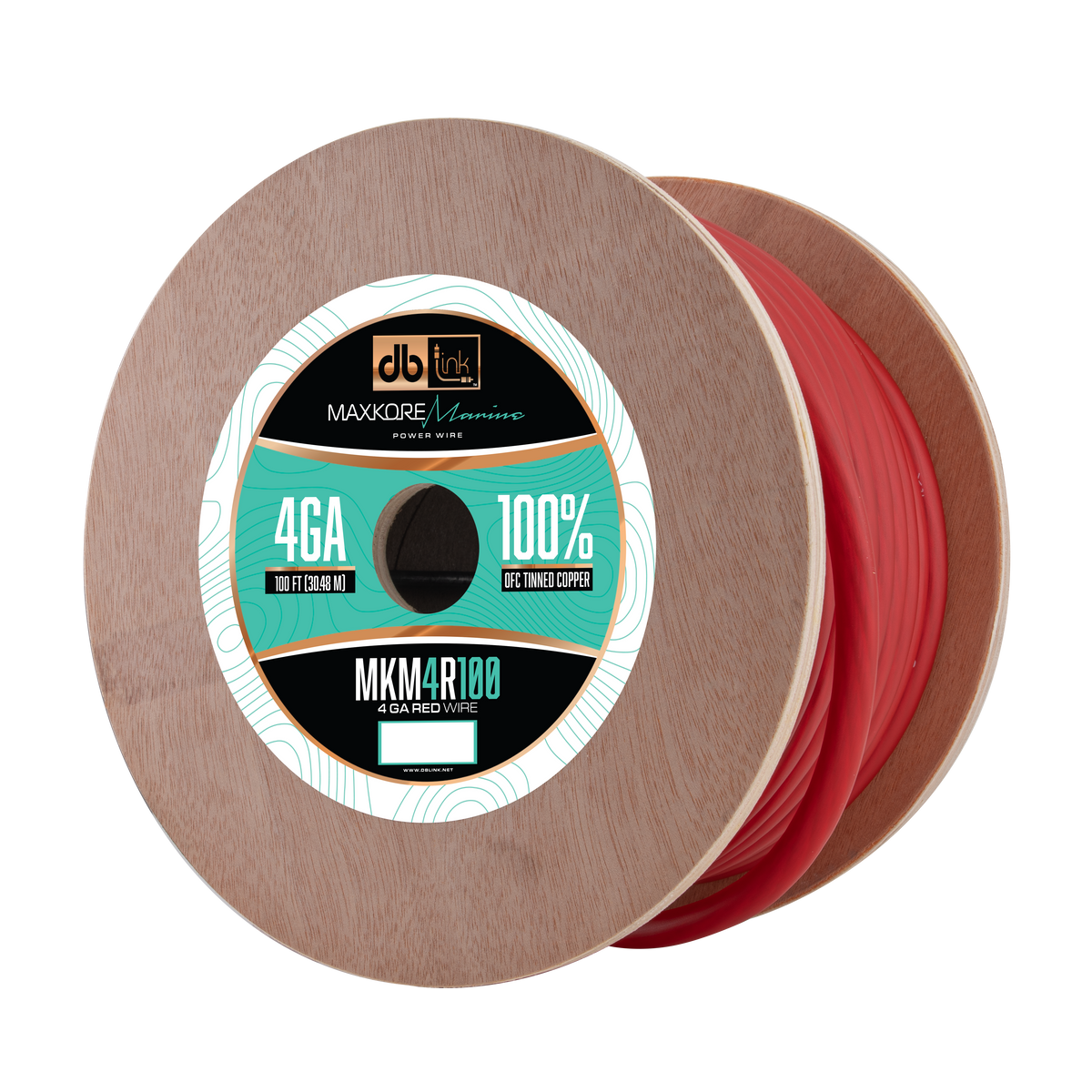 DB Link MKM4R100 : 100' 4Ga Maxkore Marine Red, 100% OFC, TINNED Anti-Corrosive Wire Roll