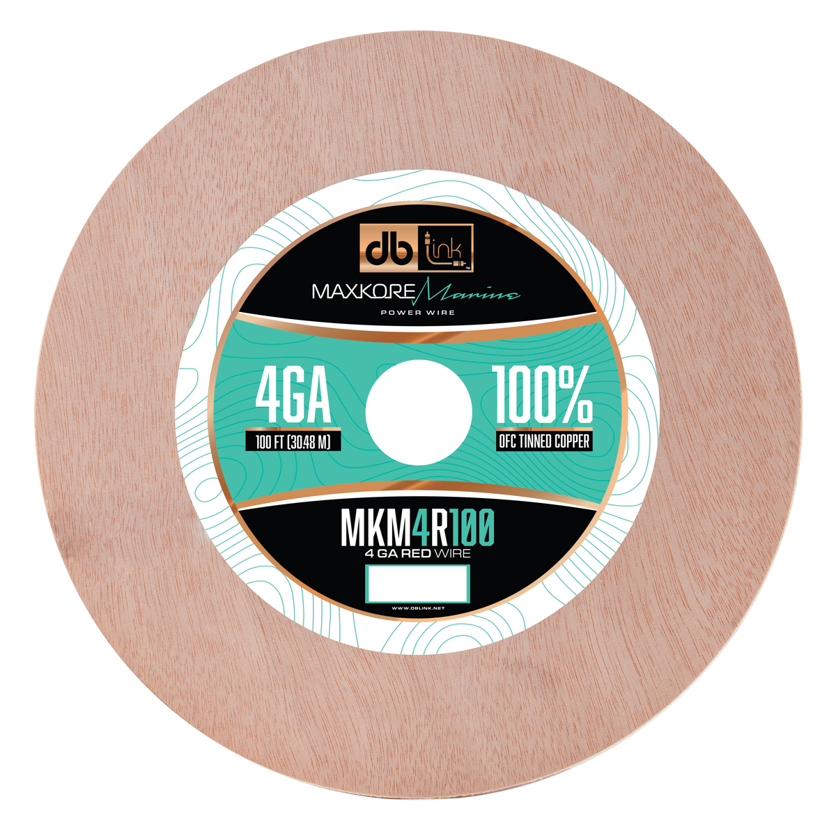 DB Link MKM4R100 : 100' 4Ga Maxkore Marine Red, 100% OFC, TINNED Anti-Corrosive Wire Roll