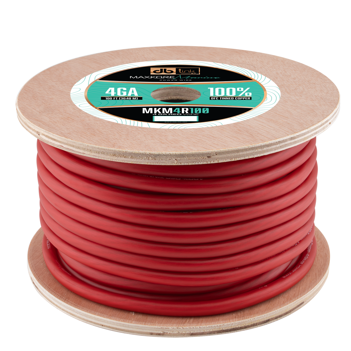 DB Link MKM4R100 : 100' 4Ga Maxkore Marine Red, 100% OFC, TINNED Anti-Corrosive Wire Roll