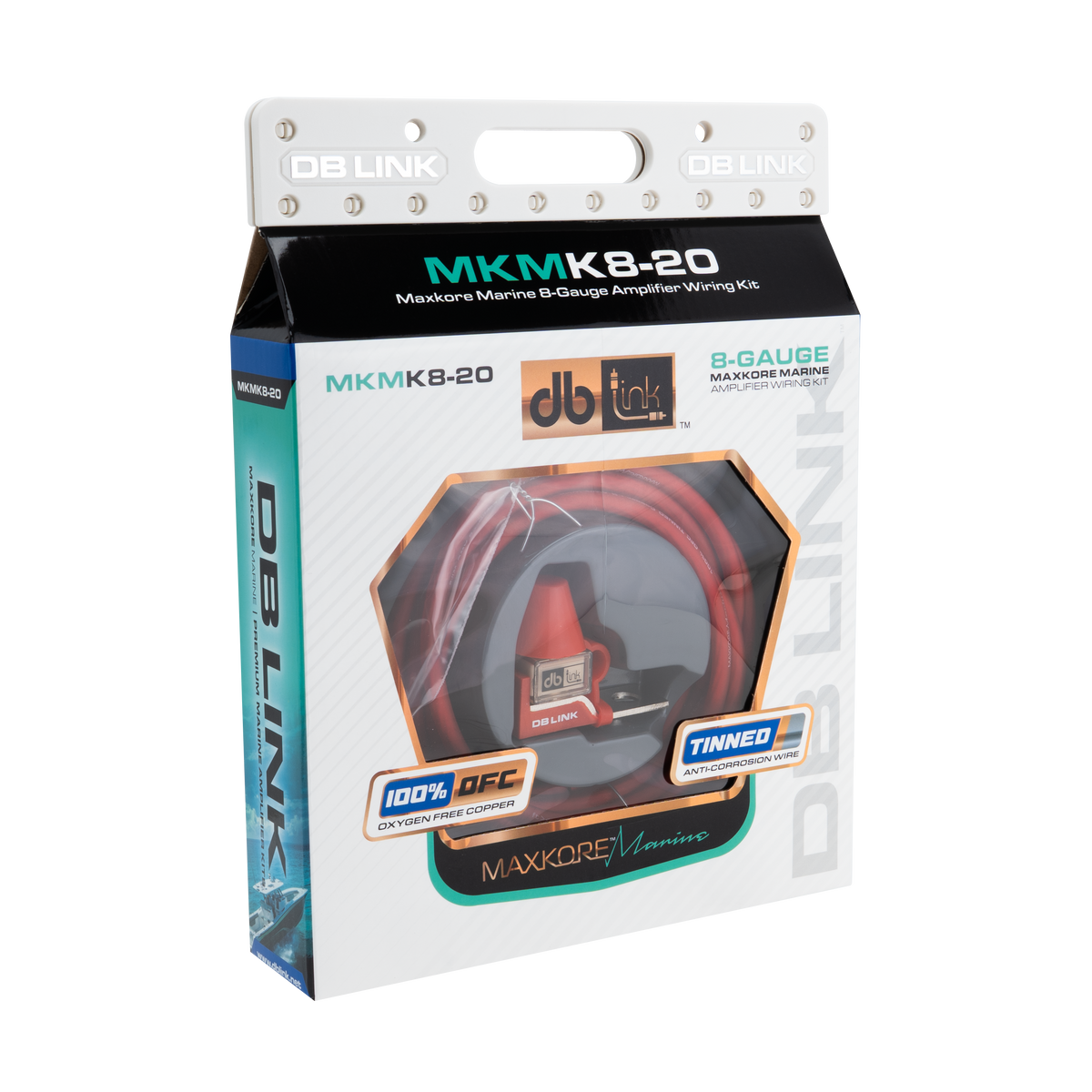 DB Link MKMK8-20: 8 Ga. Maxkore Marine Amplifier Kit with 20' PW/GR/REM 100% OFC Tinned Anti-Corrosive Wires