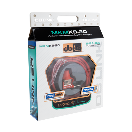 DB Link MKMK8-20: 8 Ga. Maxkore Marine Amplifier Kit with 20' PW/GR/REM 100% OFC Tinned Anti-Corrosive Wires