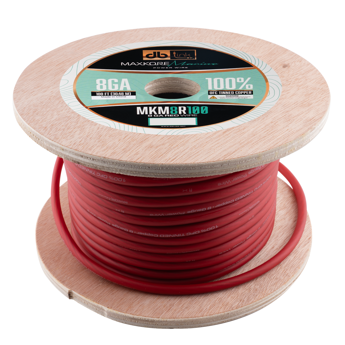 DB Link MKM8R100 : 100' 8Ga Maxkore Marine Red, 100% OFC, TINNED Anti-Corrosive Wire Roll