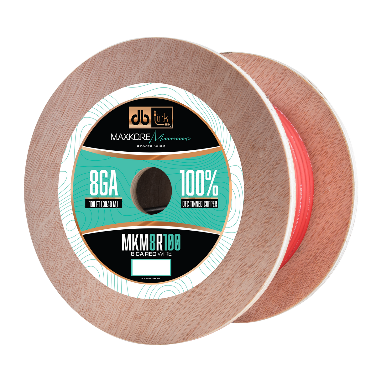 DB Link MKM8R100 : 100' 8Ga Maxkore Marine Red, 100% OFC, TINNED Anti-Corrosive Wire Roll