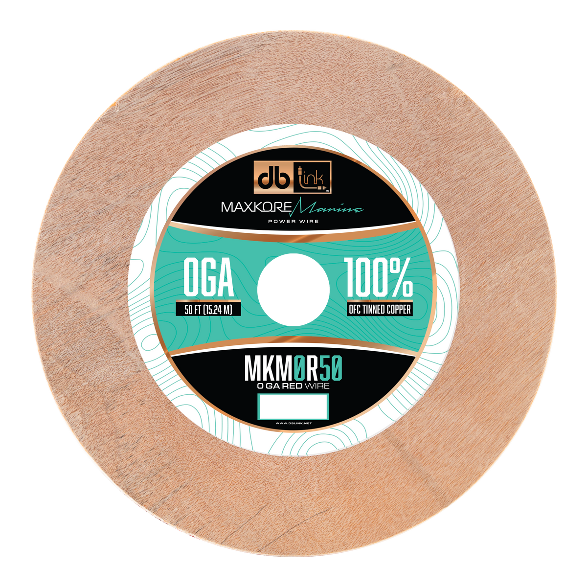 DB Link MKM0R50 : 50' 0Ga Maxkore Marine Red, 100% OFC, TINNED Anti-Corrosive Wire Roll
