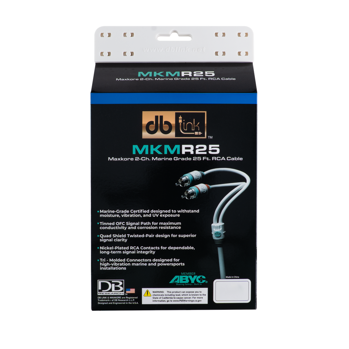 DB Link MKMR25 : 25' Maxkore Marine 100% OFC, Tinned Anti-Corrosive RCAs