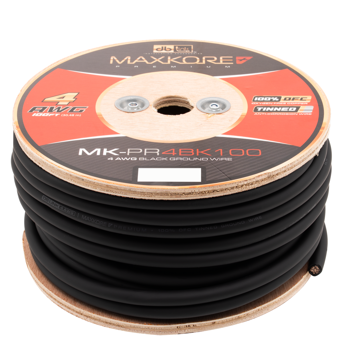 DB Link MK-PR4BK100 : 100' 4 AWG Maxkore+ Premium Black, 100% OFC, TINNED Anti-Corrosive Ground Wire Roll