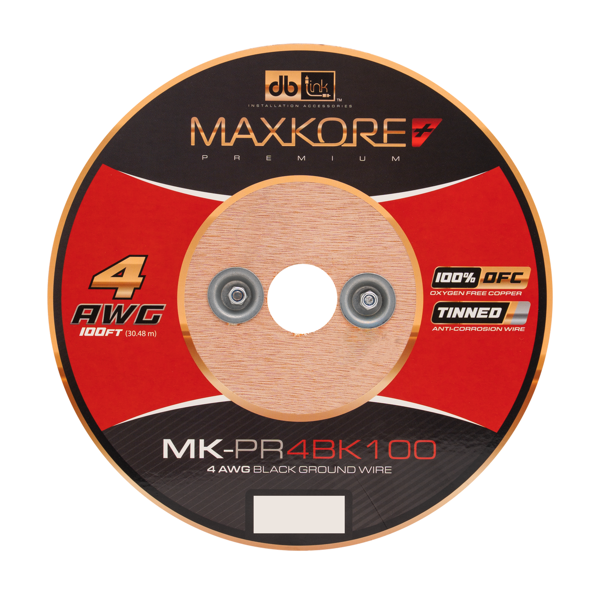 DB Link MK-PR4BK100 : 100' 4 AWG Maxkore+ Premium Black, 100% OFC, TINNED Anti-Corrosive Ground Wire Roll