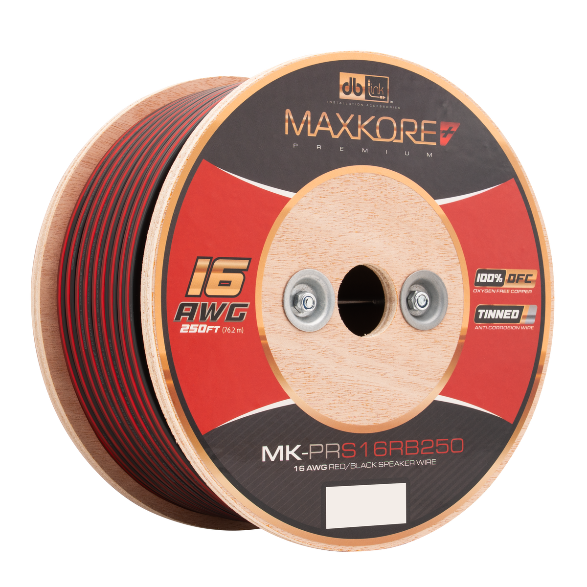 DB Link MK-PRS16RB250 : 250' 16 AWG Maxkore+ Premium Red/Black Speaker Wire, 100% OFC, TINNED Anti-Corrosive