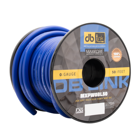 DB Link MXPW0BL50 : 0 Gauge Maxkore Premium 100% Copper Blue Soft Touch Power Wire Roll