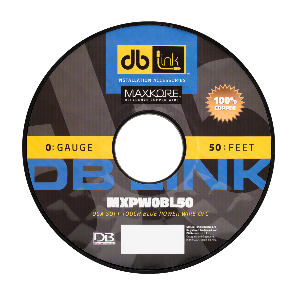 DB Link MXPW0BL50 : 0 Gauge Maxkore Premium 100% Copper Blue Soft Touch Power Wire Roll