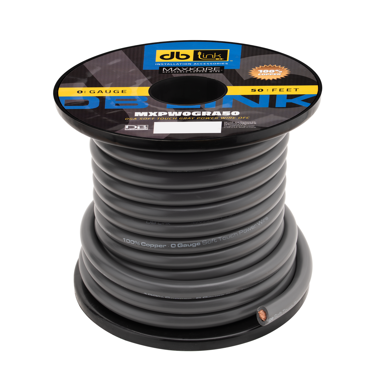 DB Link MXPW0GRA50 : 0 Gauge Maxkore Premium 100% Copper Gray Soft Touch Power Wire Roll