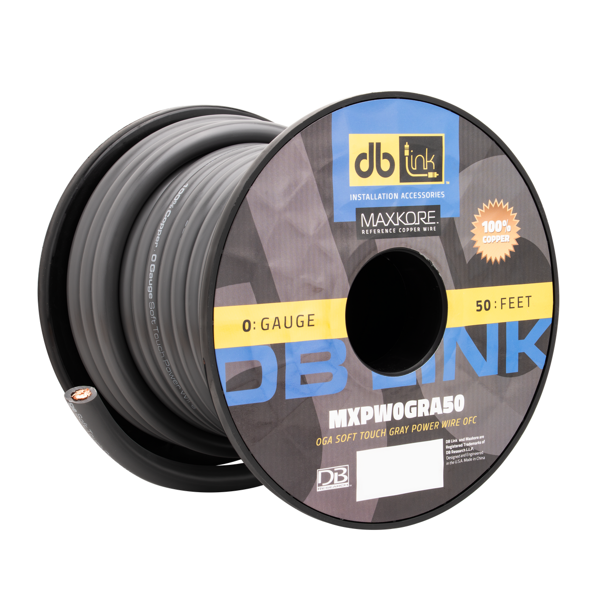 DB Link MXPW0GRA50 : 0 Gauge Maxkore Premium 100% Copper Gray Soft Touch Power Wire Roll