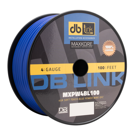 DB Link MXPW4BL100 : 4 Gauge Maxkore Premium 100% Copper Blue Soft Touch Power Wire Roll