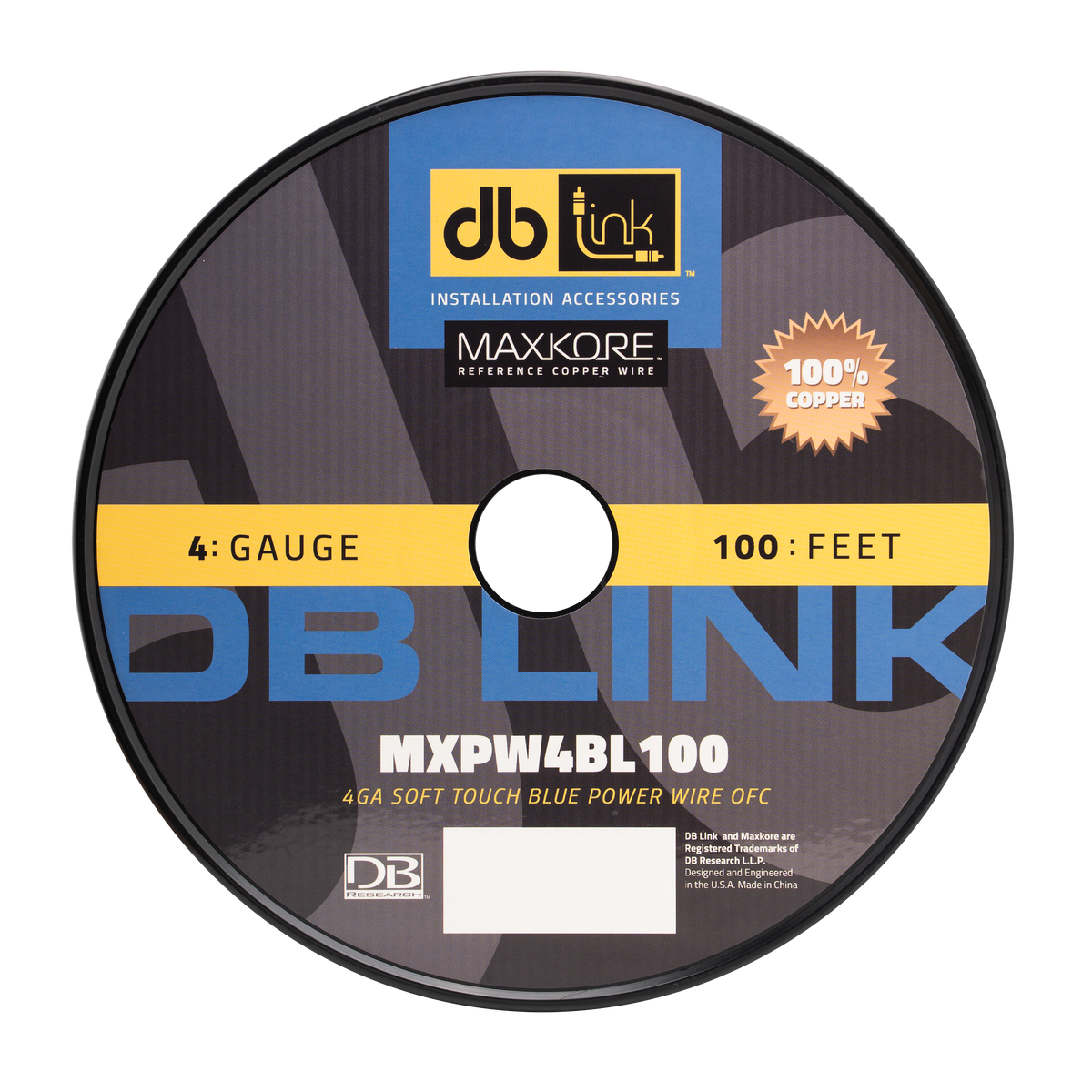 DB Link MXPW4BL100 : 4 Gauge Maxkore Premium 100% Copper Blue Soft Touch Power Wire Roll