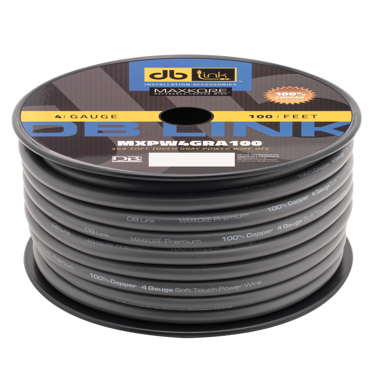 DB Link MXPW4GRA100 : 4 Gauge Maxkore Premium 100% Copper Gray Soft Touch Power Wire Roll