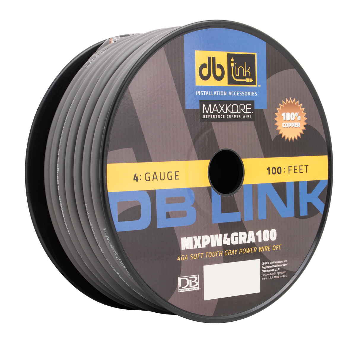 DB Link MXPW4GRA100 : 4 Gauge Maxkore Premium 100% Copper Gray Soft Touch Power Wire Roll