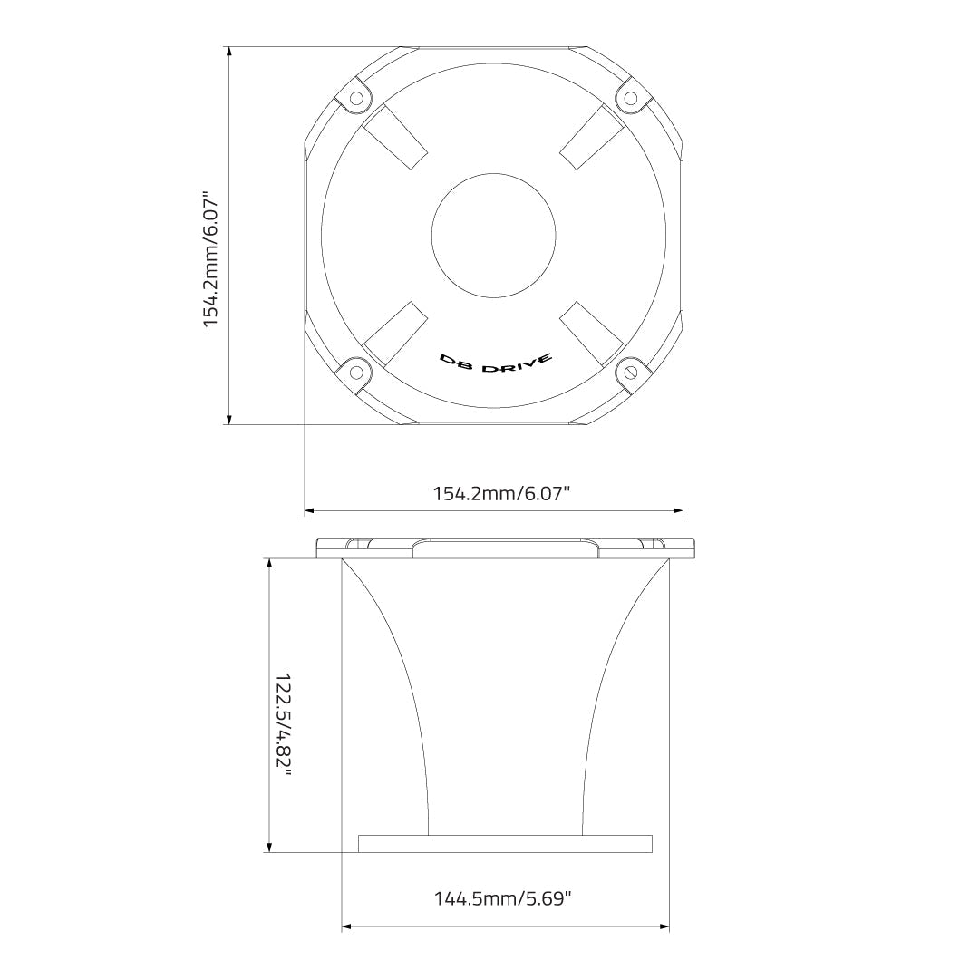 DB Drive P9TWLH : 6.1 X 6.1 X 5.1" Long Die-Cast Horn