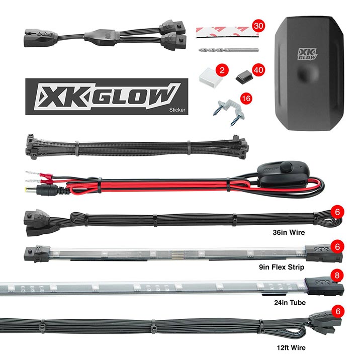 XKGLOW KS-Car-Advance 8x24 Slim Tube + 6x10 Flex Strip  Million Color XKCHROME Smartphone App Controlled Undercar Kit