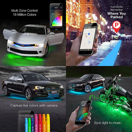 XKGLOW KS-Car-Advance 8x24 Slim Tube + 6x10 Flex Strip  Million Color XKCHROME Smartphone App Controlled Undercar Kit