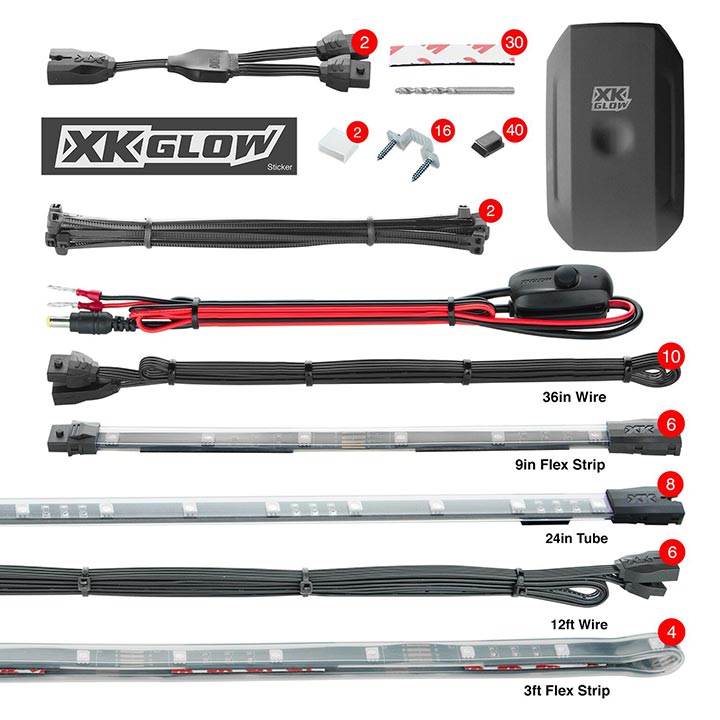 XKGLOW KS-Car-Pro 8x24 Tube + 6x10 Strip + 4x36 Strip  Million Color XKCHROME Smartphone App Controlled Undercar Kit