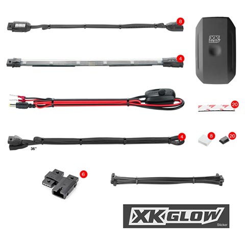 XKGLOW KS-MOTO-STANDARD 8xPod + 4x10"Strip Million Color XKCHROME Smartphone App Controlled ATV/Motorcycle LED Light Kit