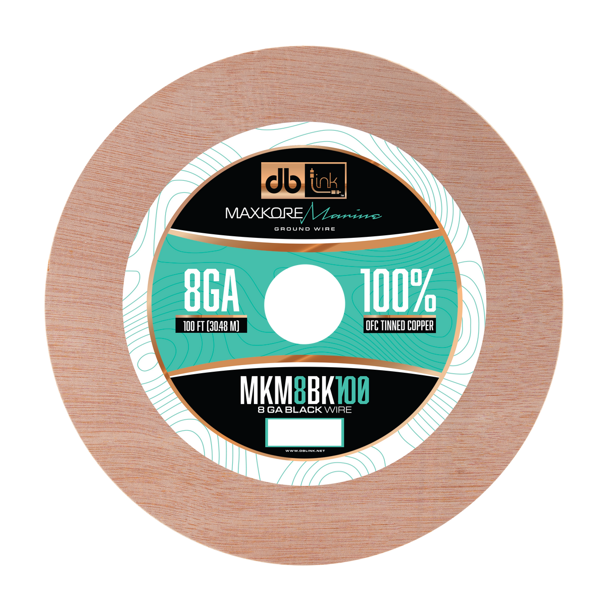 DB Link MKM8BK100 : 100' 8Ga Maxkore Marine Black, 100% OFC, TINNED Anti-Corrosive Wire Roll