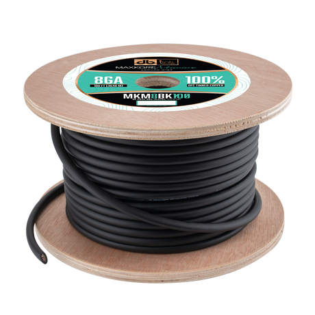 DB Link MKM8BK100 : 100' 8Ga Maxkore Marine Black, 100% OFC, TINNED Anti-Corrosive Wire Roll